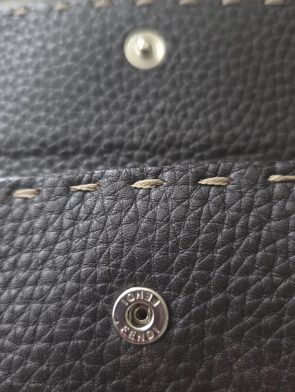 FENDI Dark Brown Selleria Grained Leather Bifold Wallet Saddle Stitch Vtg - Picture 5 of 16